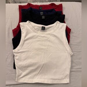 Set of 4 Cropped Tank Tops - White, Black, Red, Navy
